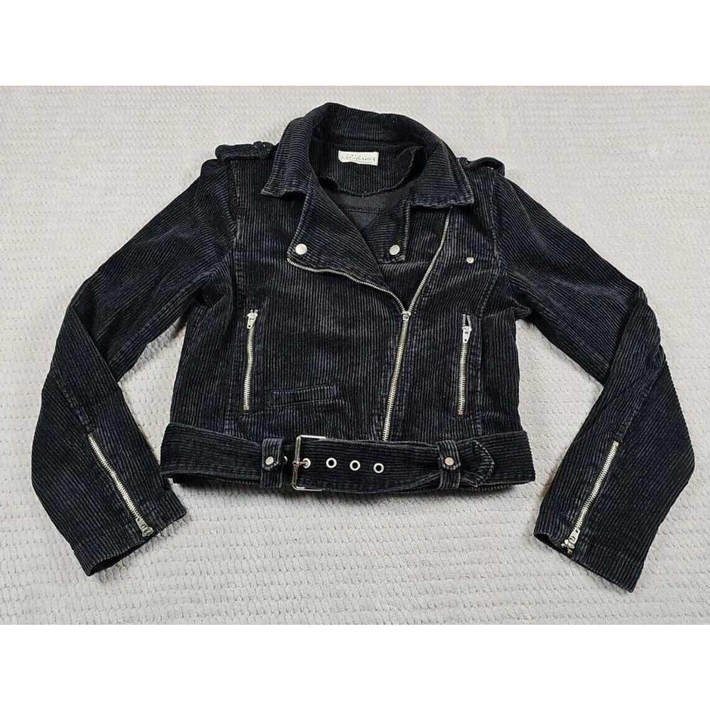 B Original By Shoe Fly Corduroy Jacket Womens Small Black Zippers Buckle Belt